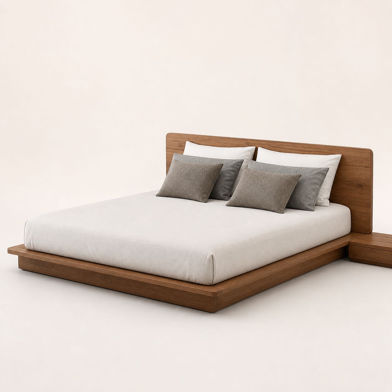 Pietrasanta Linen Platform Bed — Photoreal concept visual