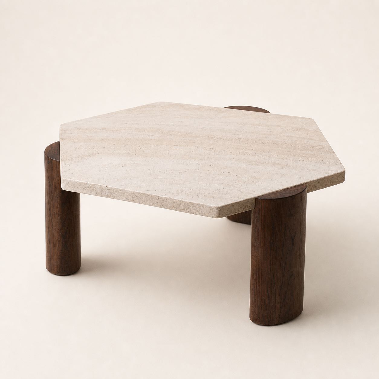 Volterra Octagonal Stone Table — Photoreal concept visual