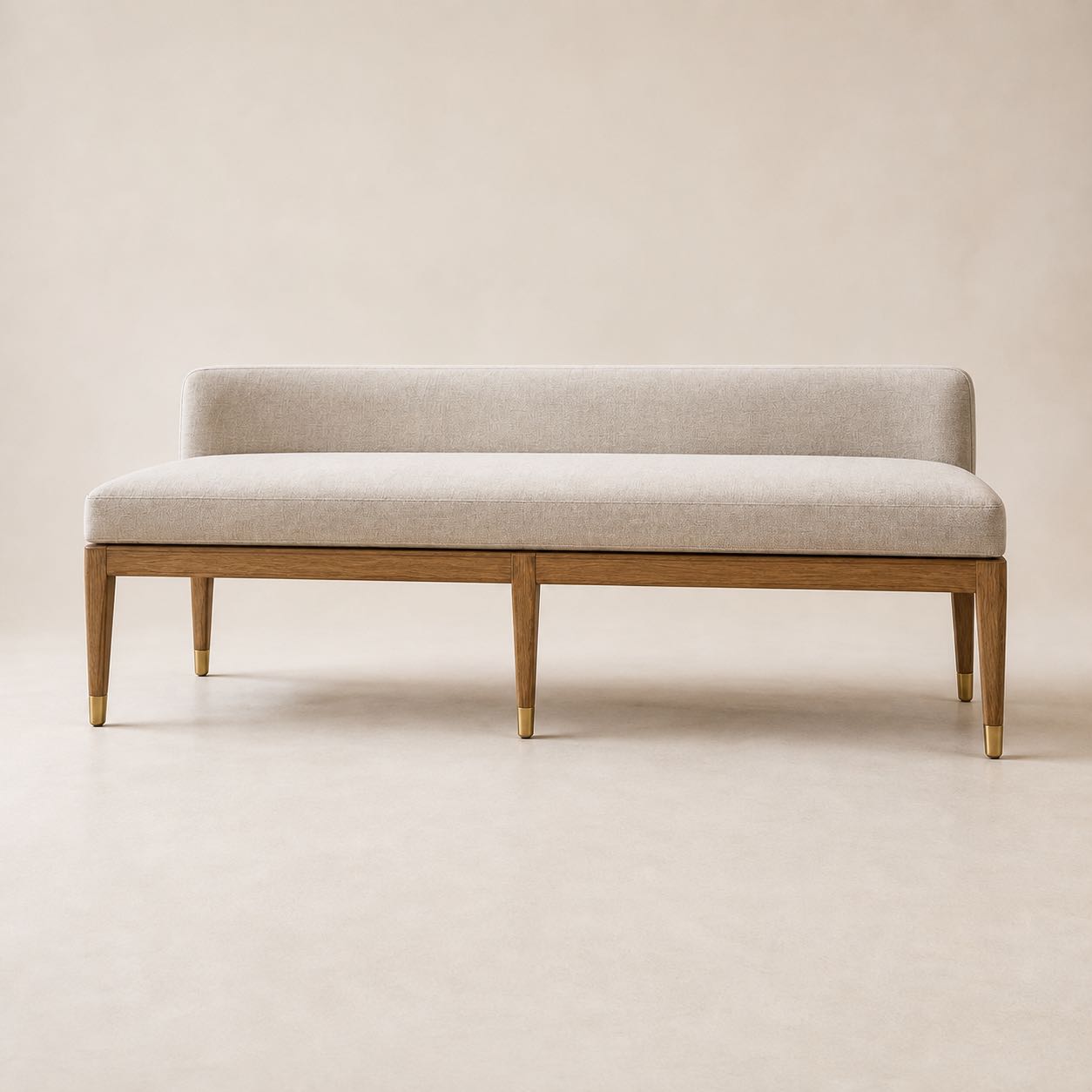 Siena Upholstered Bench — Photoreal concept visual