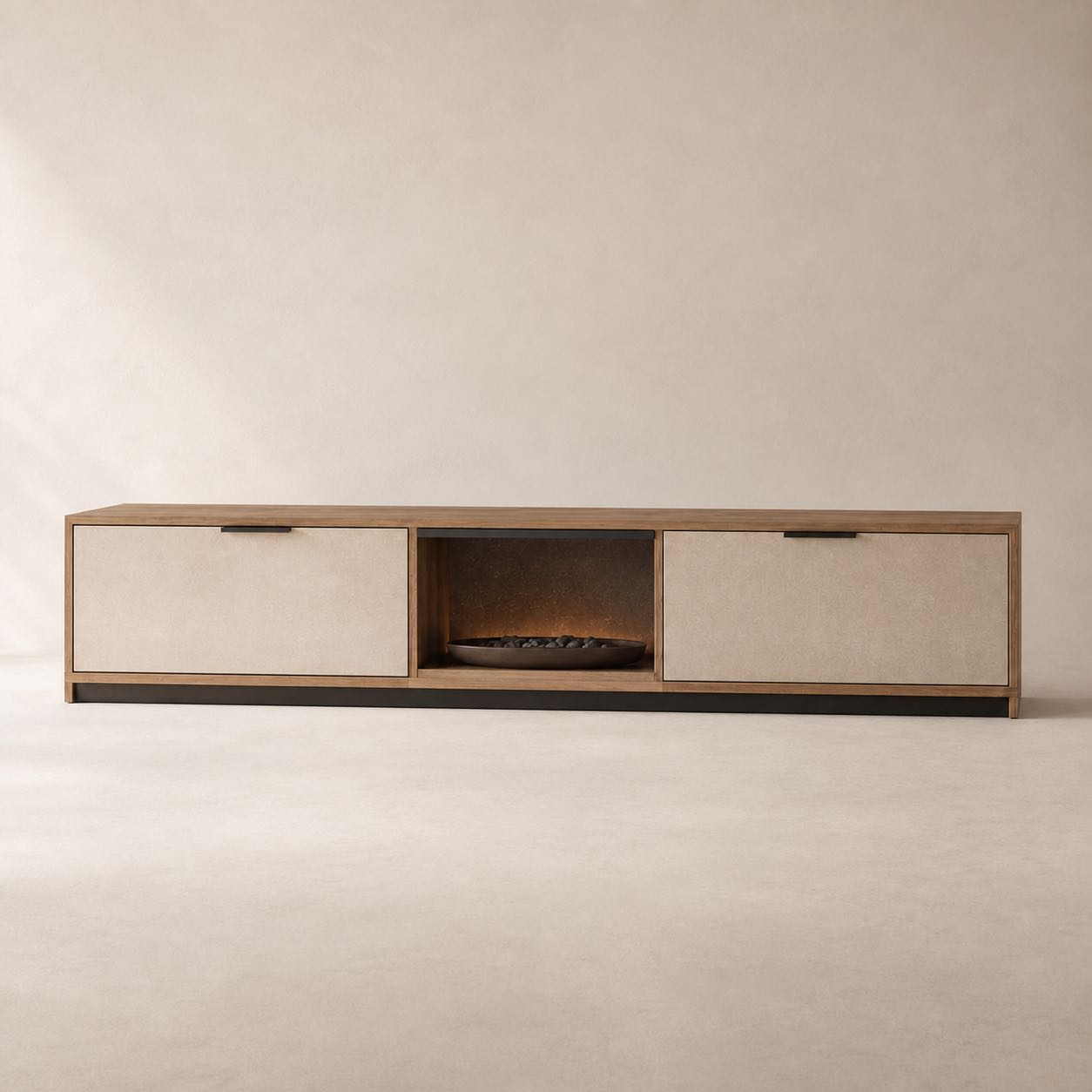 Firenze Hearth Media Cabinet — Photoreal concept visual